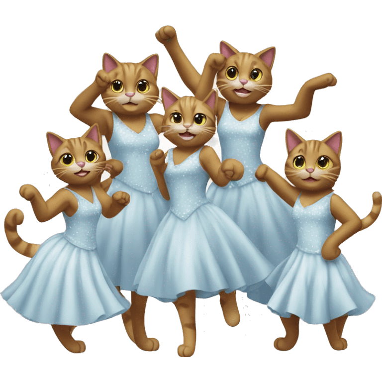 five cats in party dresses dancing emoji