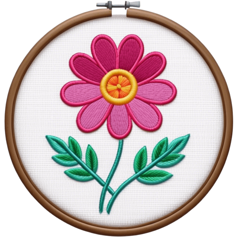 Embroidery icon, needle with thread, embroidered flower pattern, fabric with stitching, vibrant threads, minimalistic style, clean lines, transparent background. emoji