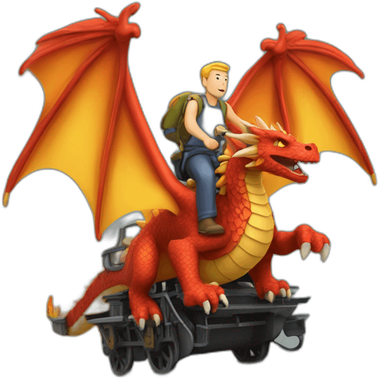 Homme sur un dragon en train de voler cracher du feu emoji