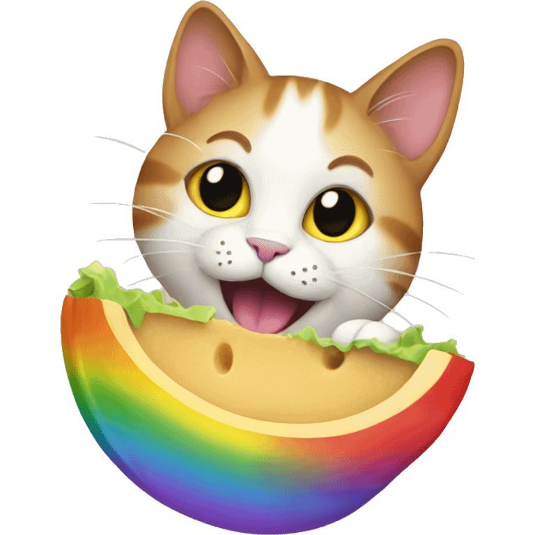 Cat eating on a rainbow emoji