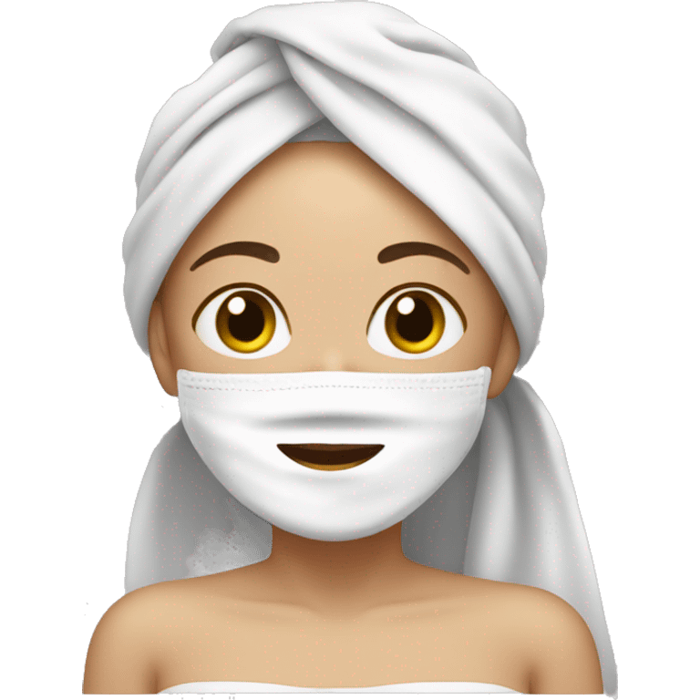 white skin girl with her hair in a towel and a facial mask on emoji