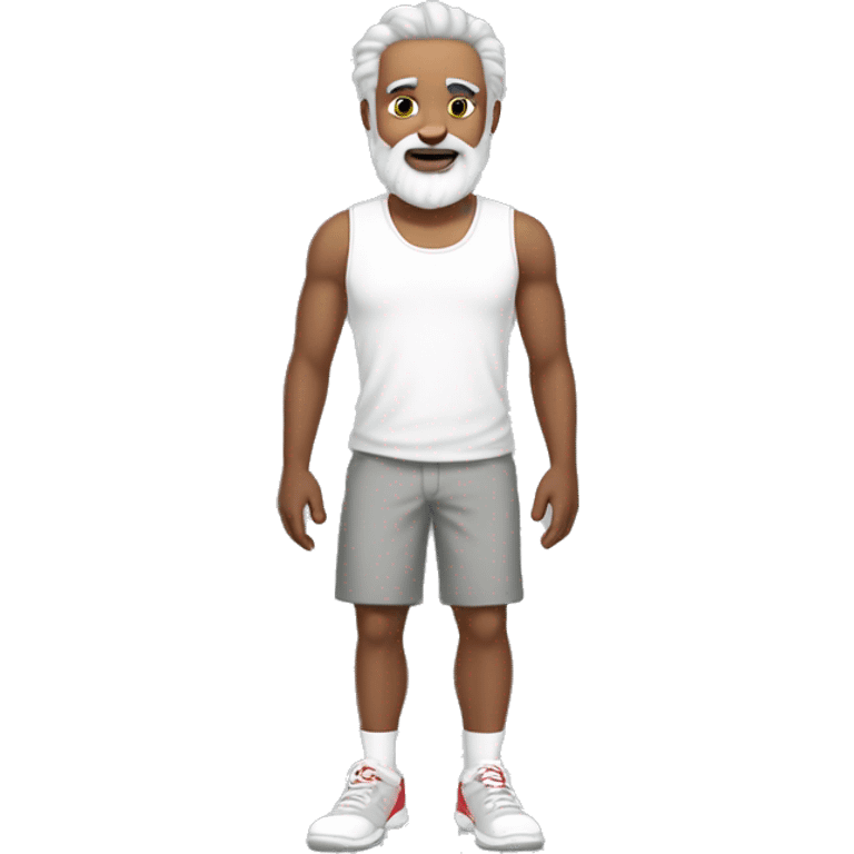 pearson with white tank top, red shorts, white shoes, light grey flat hair and a light grey beard emoji