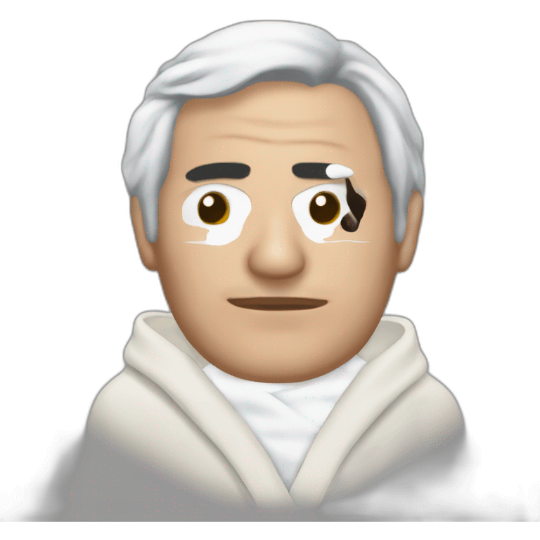 Dominique Strauss-Kahn wearing a bathrobe with a face mask emoji