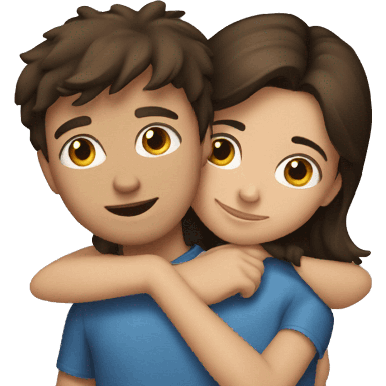 Brunette girl hugging a brunette boy emoji