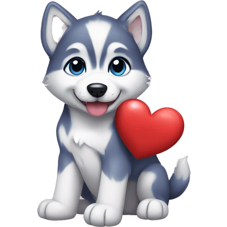 husky puppy holding heart emoji