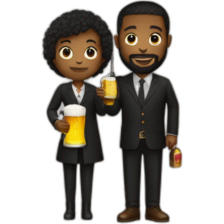 black and a little bearded man holding a beer and a black umbrella emoji