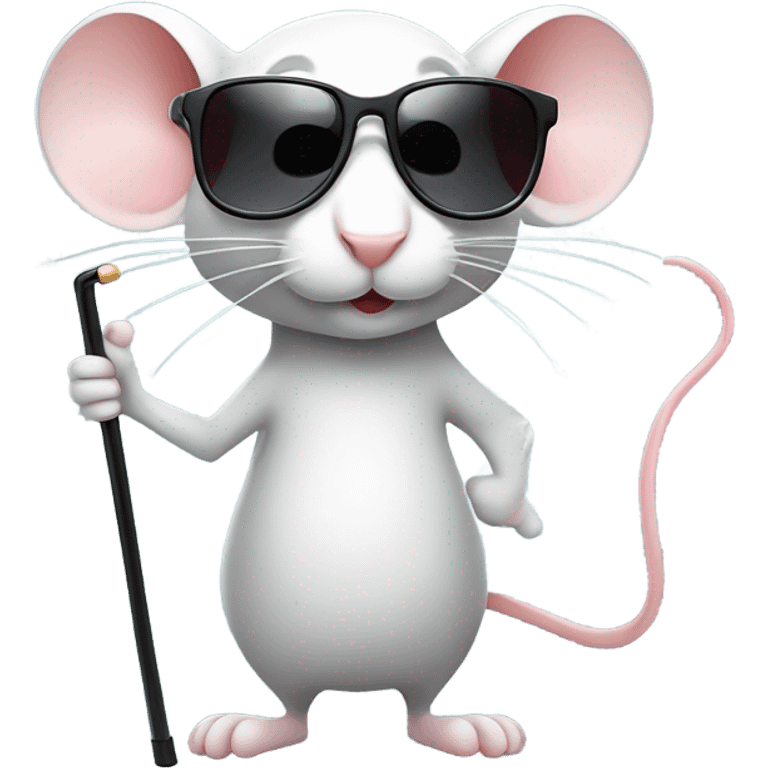 Mouse wearing sunglasses and holding a stick for blind people emoji