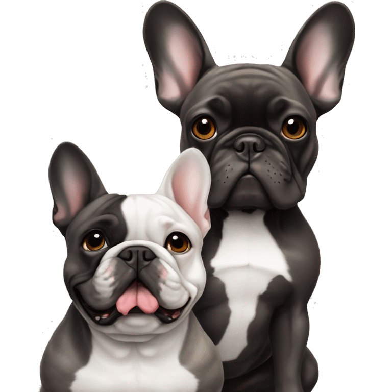 gray french bulldog alongside a dark brindle French bulldog, best friends emoji