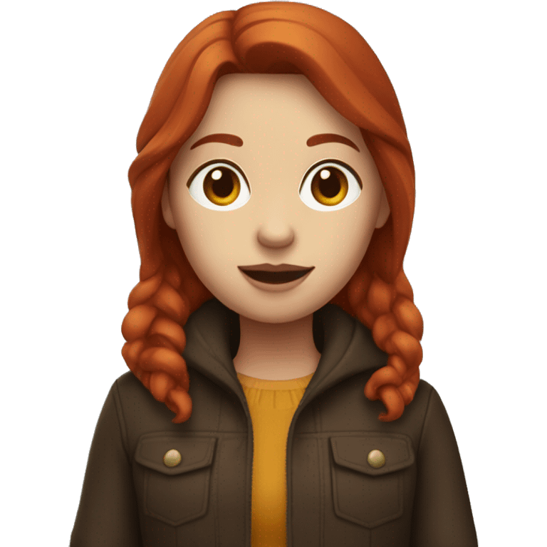 dark redhead girl with autumn outfit emoji