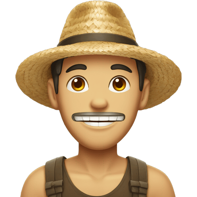 guy with Chinese straw hat and bunny teeth emoji