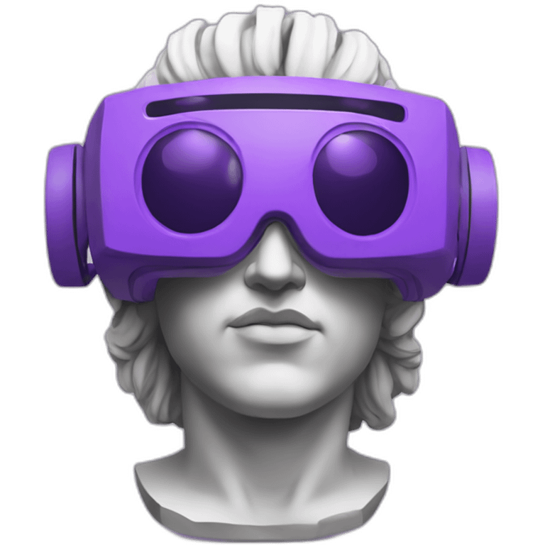 an EMOJI OF A ancient young greek statue, wearing VR headset, purple colors, DIGITAL UNIVERSE emoji