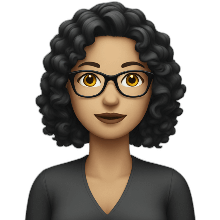 white woman with long curly black hair and glasses emoji