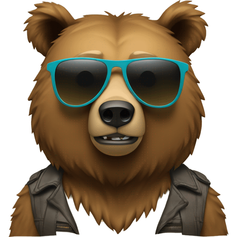 cool grizzly bear  with sunglasses hanging ten emoji