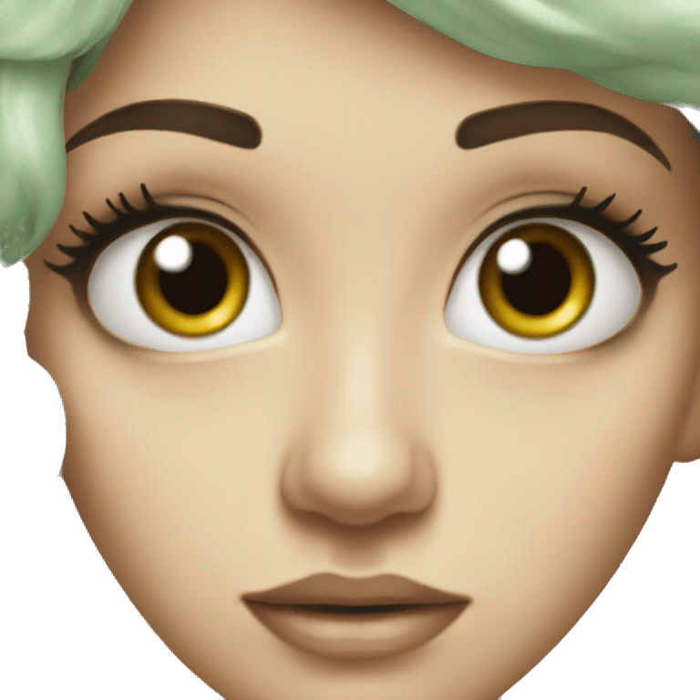 sage green lashes and eyebrows half a face with big eyes emoji