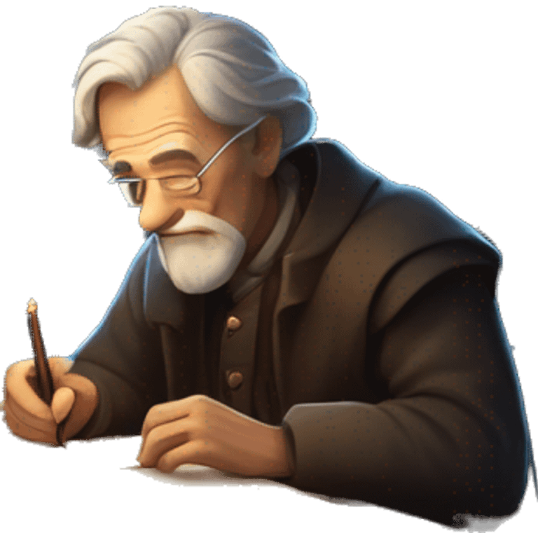 Old Man writing document with paper and quill in dark room with candles  emoji