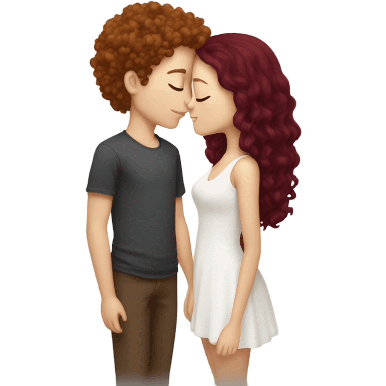 White boy with brown curly hair kissing burgundy hair white girl, they have close eyes  emoji