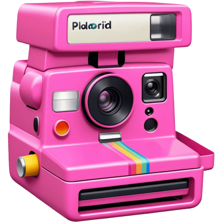 pink polaroid camera with photo dispensing emoji