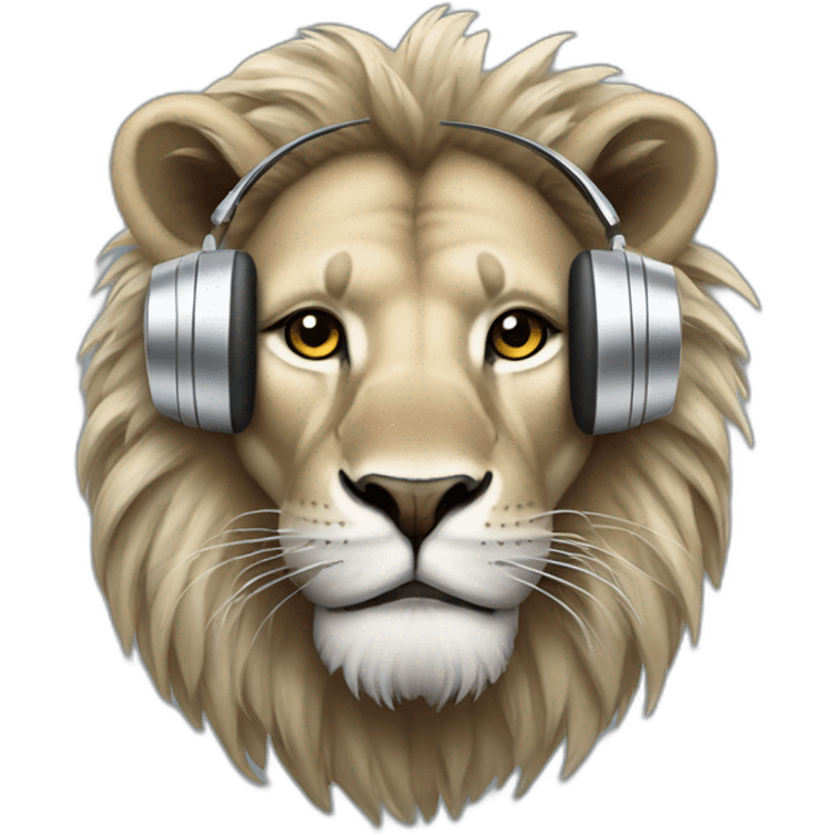 lion wearing silver futuristic headphones emoji