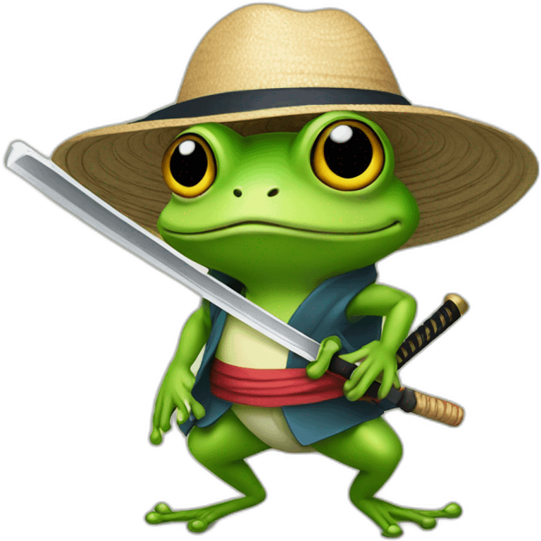 frog wearing a Japanese hat holding a katana emoji