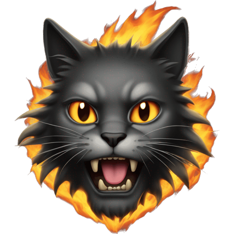 Heavy metal cat with fire emoji