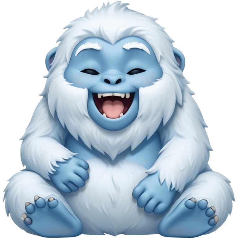 Cinematic Cute Yawning Yeti Portrait Emoji, with a charming, fluffy, snow-dusted figure in gentle whites and cool blues, head tilting back in a wide, endearing yawn with softly closed, peaceful eyes and a content little smile, simplified yet irresistibly adorable, highly detailed with a soft, frosty glow and outline capturing the serene slumber of a yeti! emoji