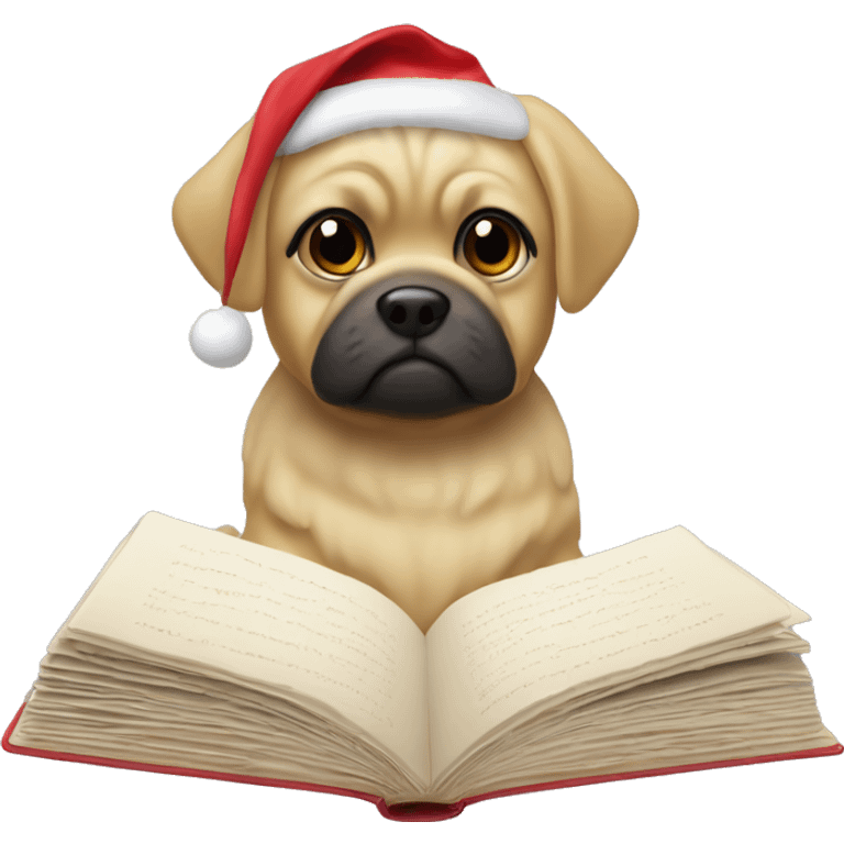 Ein Mops mit einem Weihnachtsbuch  emoji