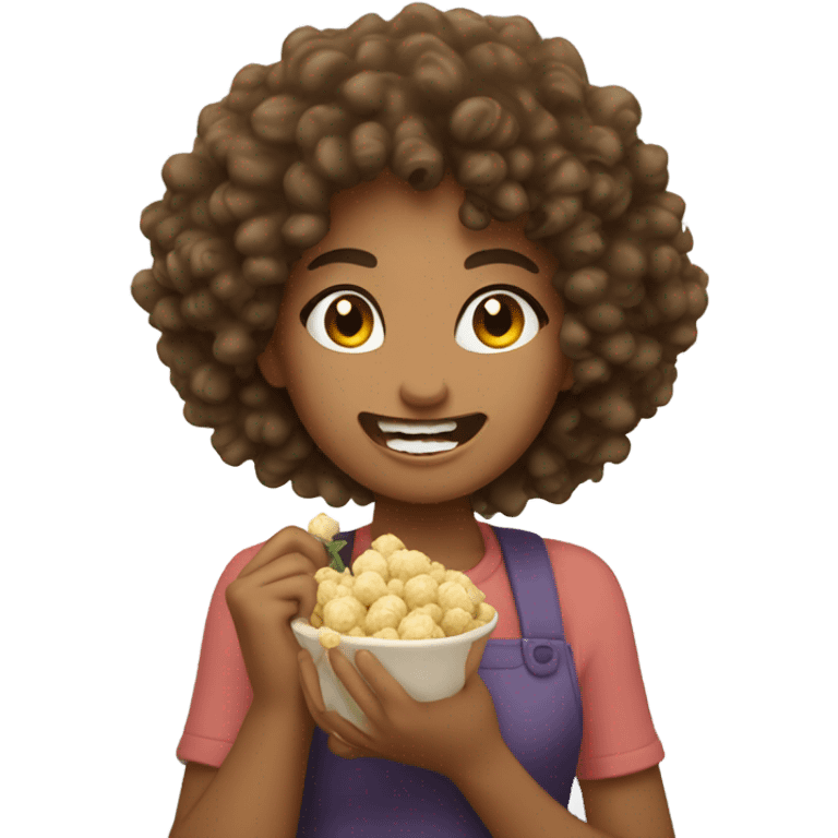 Curly haired girl eating garlic  emoji