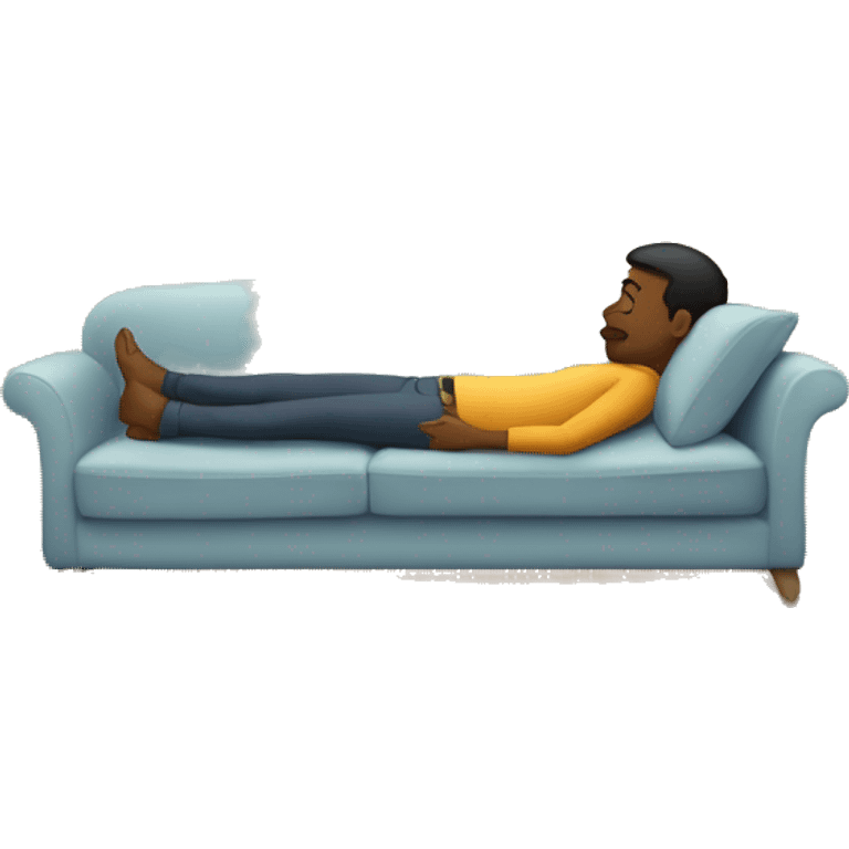 A person lying on a sofa, one leg crossed over the other, with hands behind the head, relaxing in a cozy setting emoji