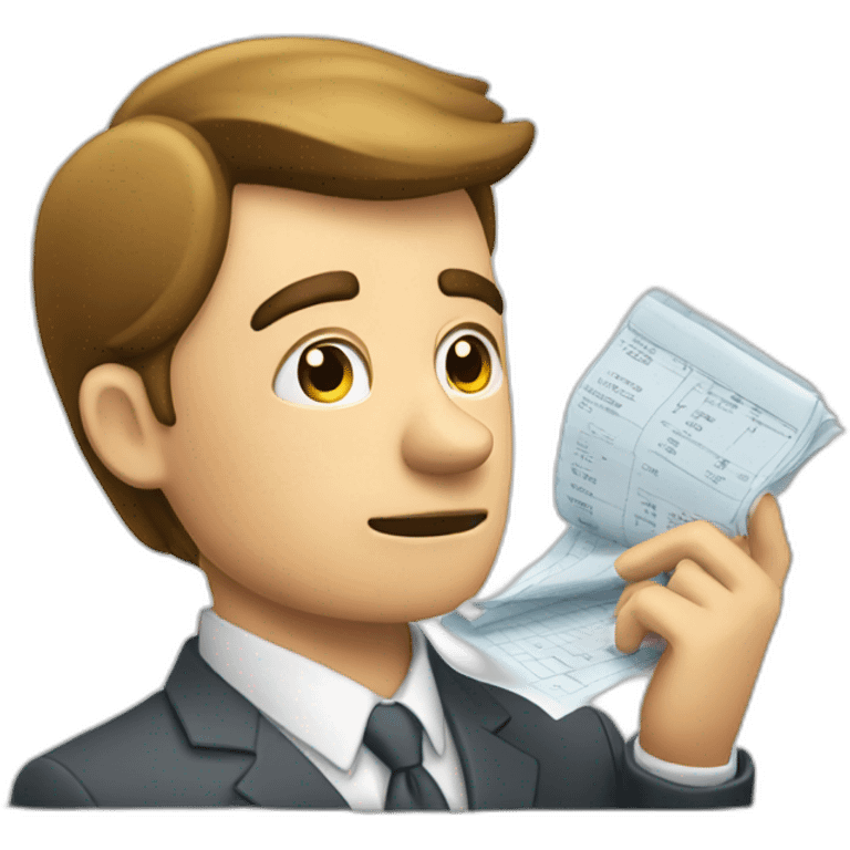 pensive business man checking balance sheets emoji