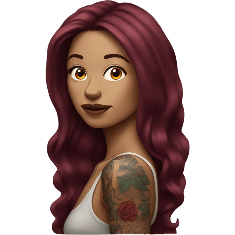 Tattooed woman with long burgundy hair emoji