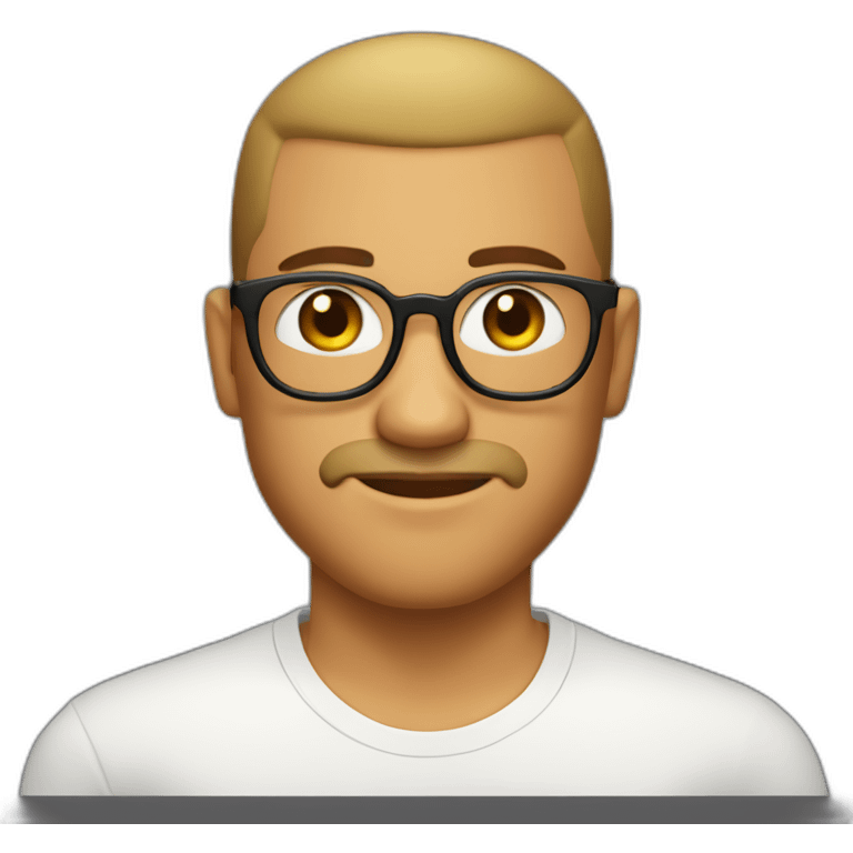 guy with olive skin, a buzzcut, big nose, round golden glasses, a bit of beard and a white shirt emoji