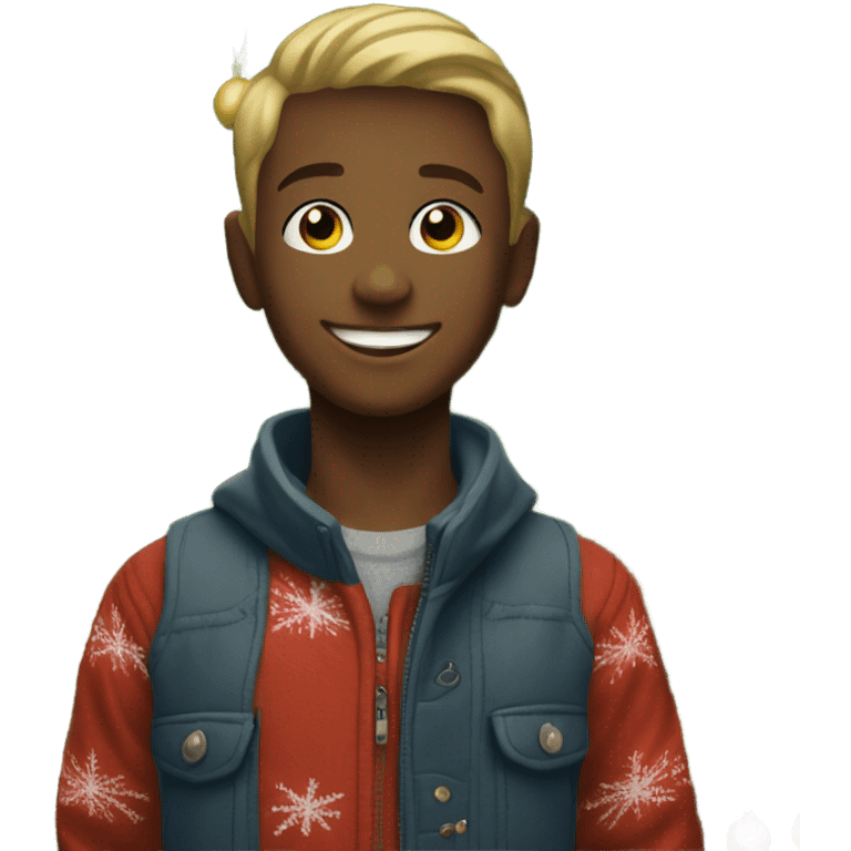 smiling boy with christmas tree emoji