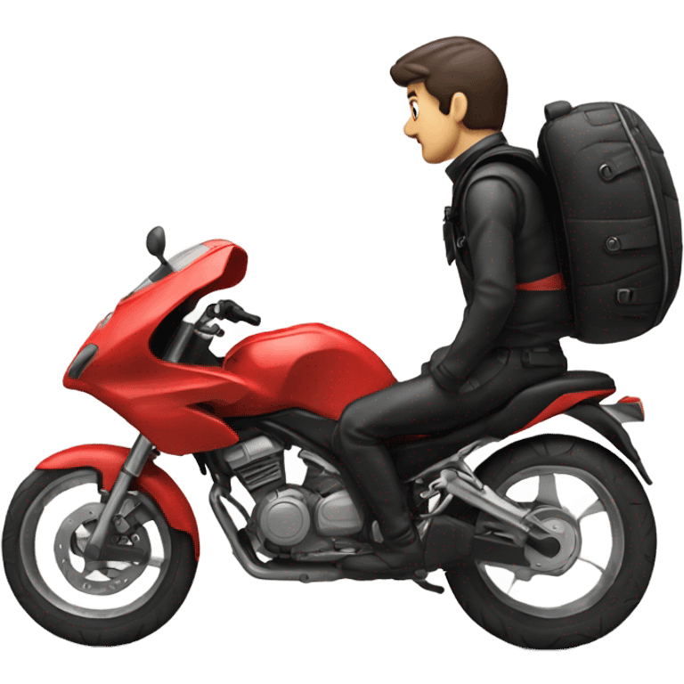 Red and Black MotorBike with Man and a Backpack emoji