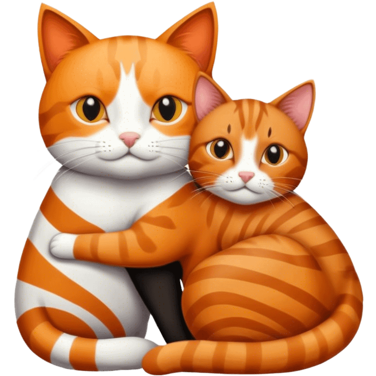 ￼ orange cat hugging a brown cat with black stripes￼￼ emoji