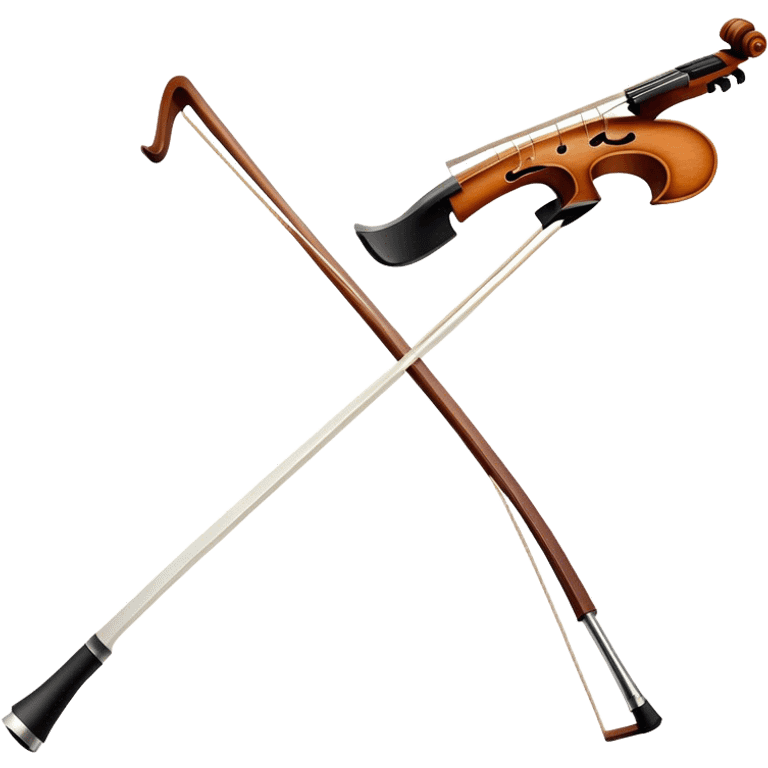 Create a detailed emoji representing a cello bow. The design should feature the elegant and slender shape of the bow, with visible intricate details like the fine wood texture, the metal ferrule, and the soft horsehair stretched tightly across it. Include subtle accents like the leather grip near the frog and delicate wooden finish. The bow should have a classic, polished look, with a touch of sophistication. Use warm wooden tones, silver, and black to highlight the craftsmanship of a professional cello bow. The background should be transparent. emoji