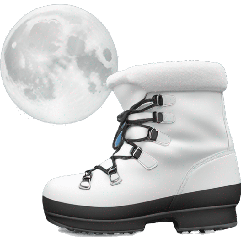 the most iconic white Moon Boot (the brand) about to step on snow emoji