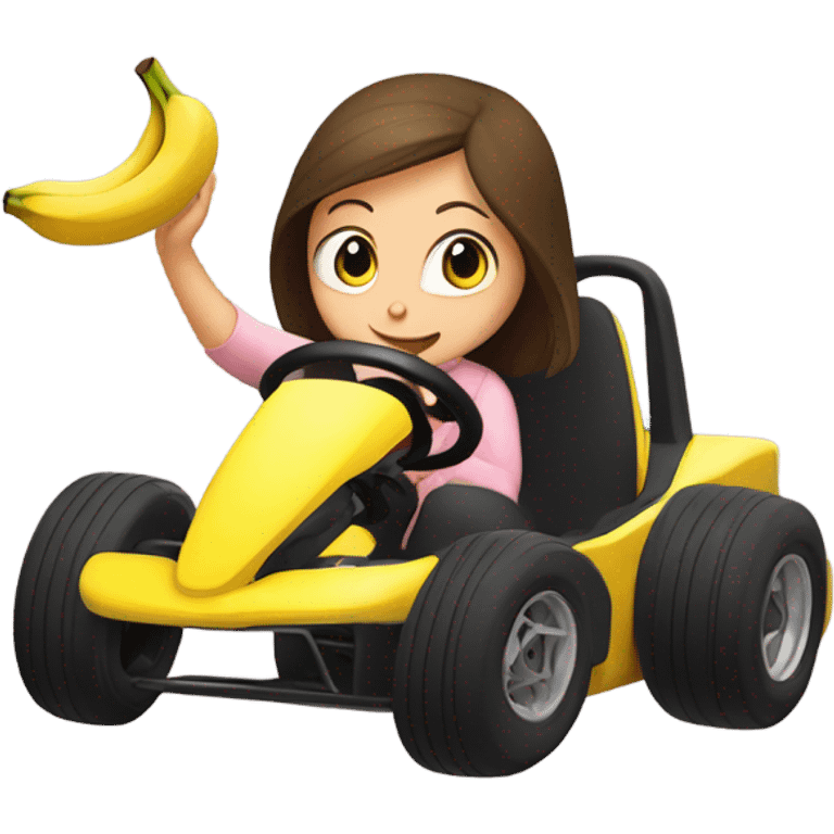 Girl in go kart throwing banana peels emoji