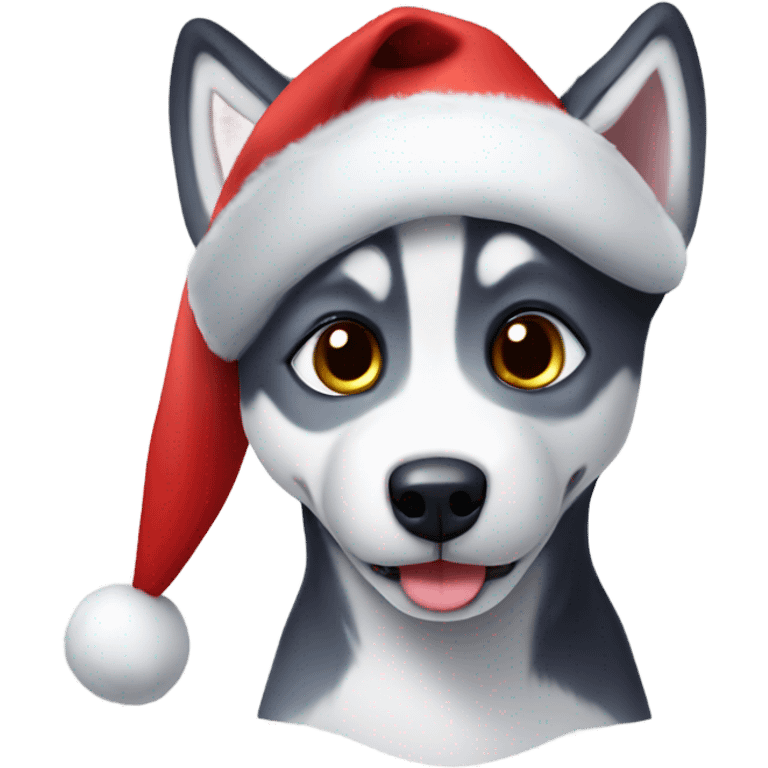 husky puppy wearing santa hat emoji