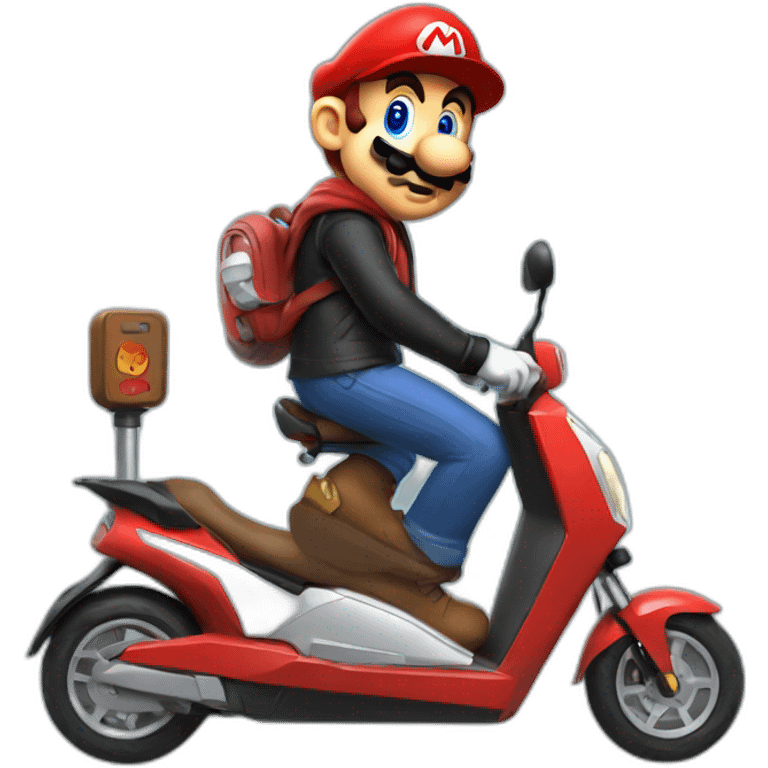 Mario bross in hoodie on an electric scooter emoji