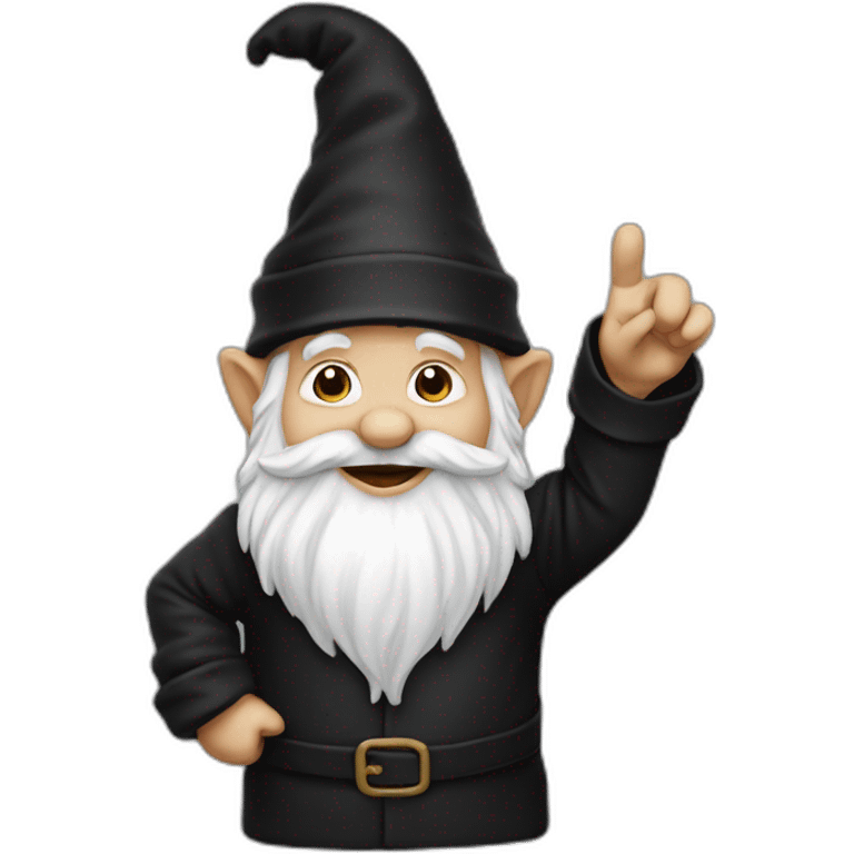 gnome waving hey in black clothing excitedly with one hand emoji