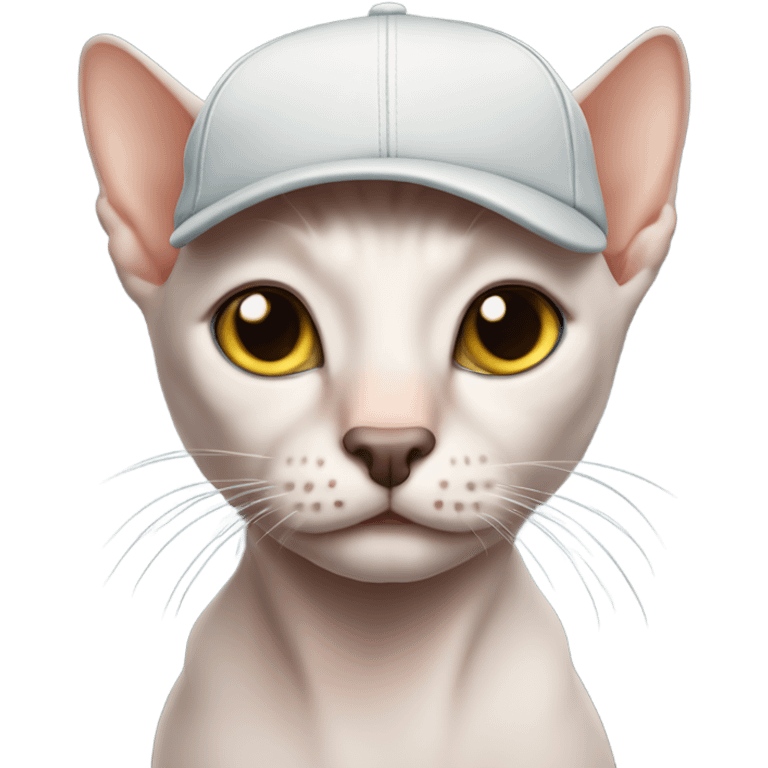 Hairless cat with backwards baseball cap  emoji