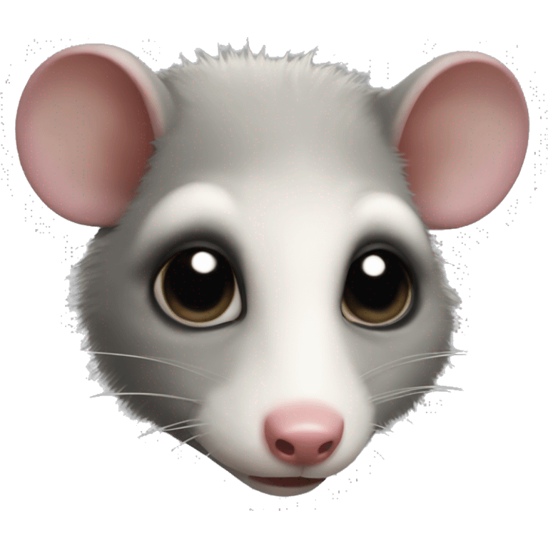 A detailed emoji of an opossum's face, showing sadness with a tear dropping from its left eye. emoji