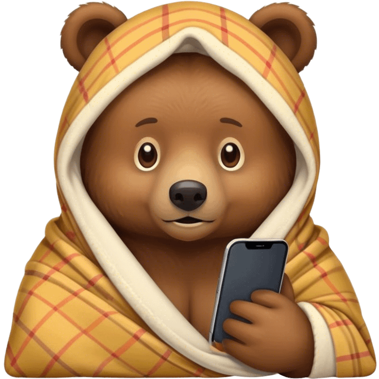 bear cozy in blanket on phone emoji