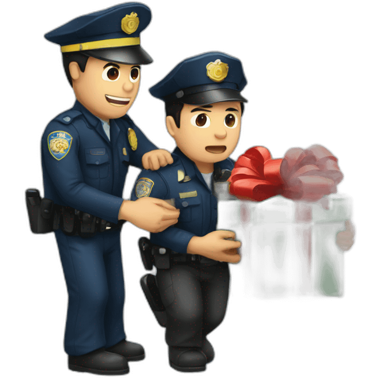 Cop arresting chinese man with christmas present emoji