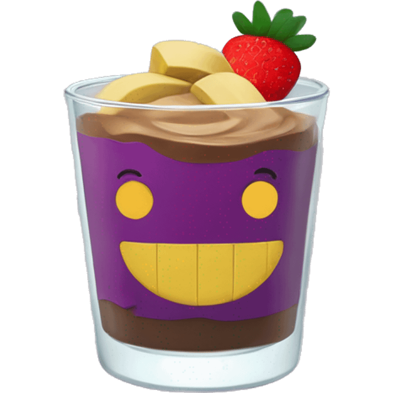 Açaí in a clear cup with layers of bananas and strawberries and peanut butter emoji