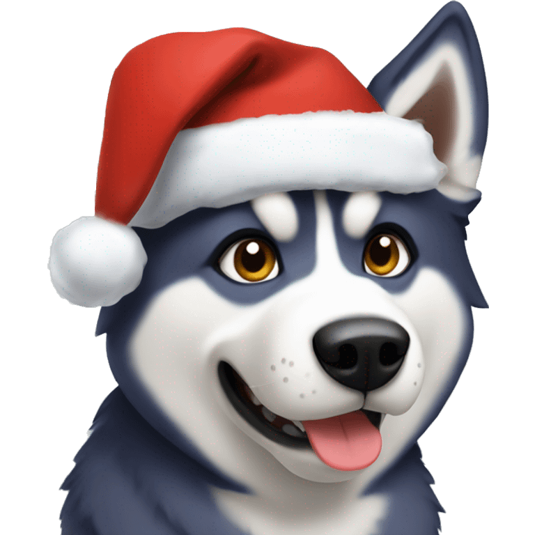 A husky wearing a santa hat emoji