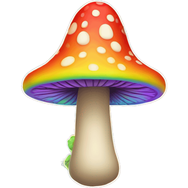 A rainbow-colored trippy mushroom with a very satisfied face emoji