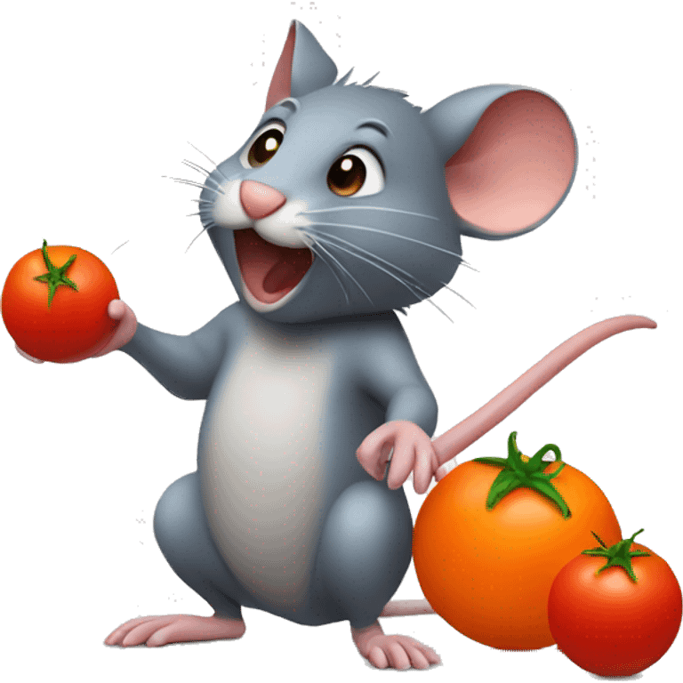 Rat throwing tomato at orange emoji