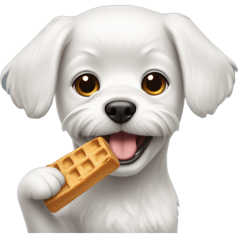 small white dog with small head eating a treat emoji