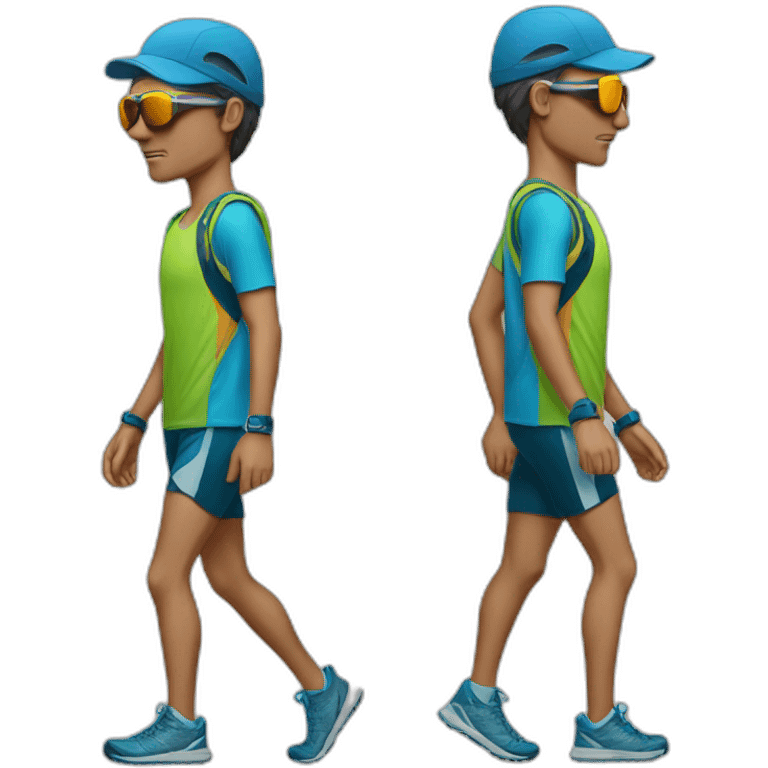 a sad trail runner wearing sunglasess a cap and winter shoes emoji